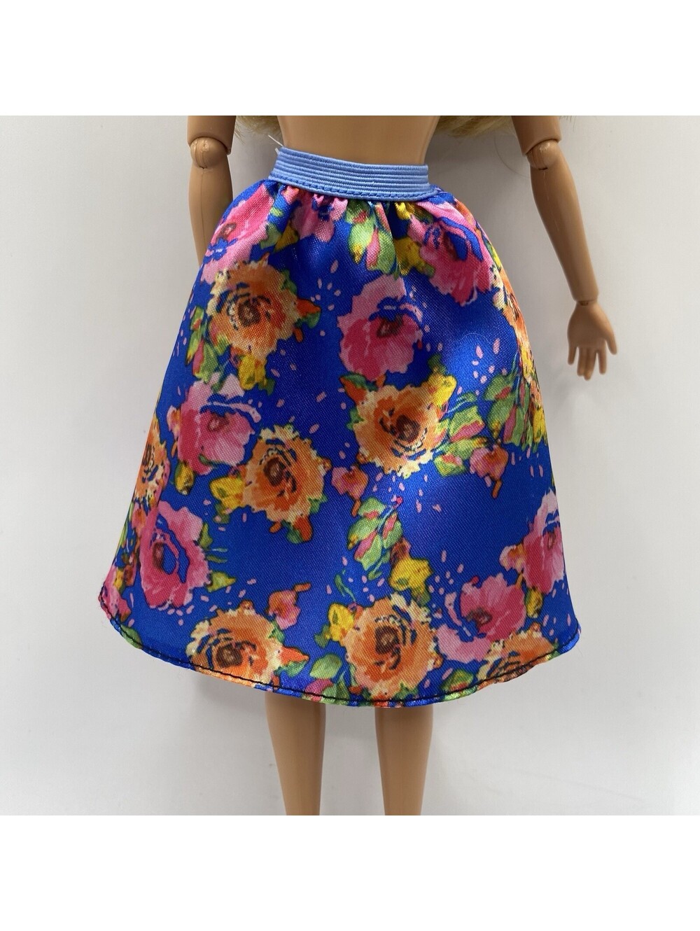 Barbie Size Skirt- Royal Blue Satin Floral A Line Skirt B19